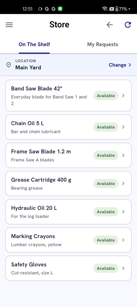 Store on the phone: items on the shelf with availability